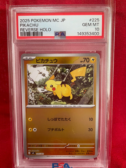 PSA 10 GEM MINT JAPANESE POKEMON 2025 PIKACHU 225/742 REVERSE HOLO MC J