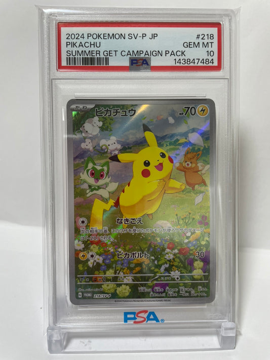 PSA 10 GEM MINT JAPANESE POKEMON 2024 PIKACHU PROMO 218/SV-P SUMMER GET CAMPAIGN PACK