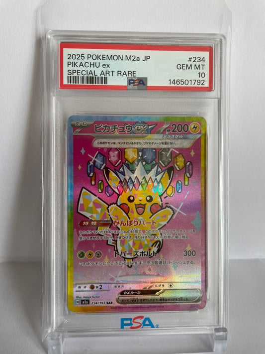 PSA 10 GEM MINT JAPANESE POKEMON 2025 PIKACHU ex SAR 234/193 MEGA ATTACK RARE M2a