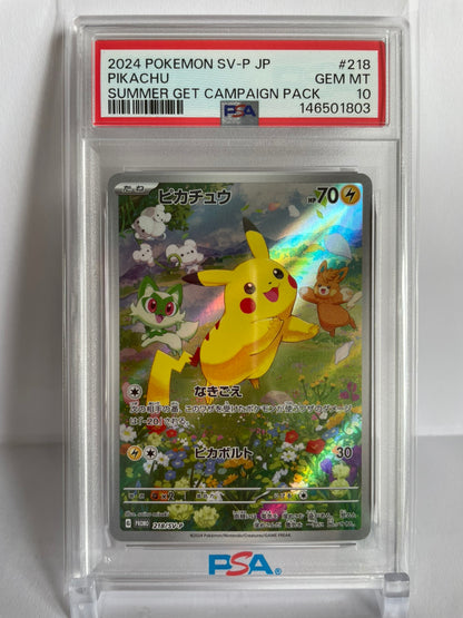 PSA 10 GEM MINT JAPANESE POKEMON 2024 PIKACHU PROMO 218/SV-P SUMMER GET CAMPAIGN PACK