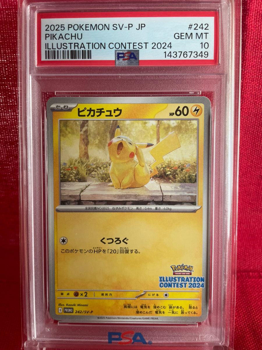 PSA 10 GEM MINT JAPANESE POKEMON 2025 PIKACHU 242/SV-P ILLUSTRATION CONTEST 2024 PROMO