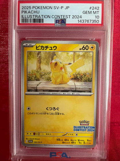 PSA 10 GEM MINT JAPANESE POKEMON 2025 PIKACHU 242/SV-P ILLUSTRATION CONTEST 2024 PROMO