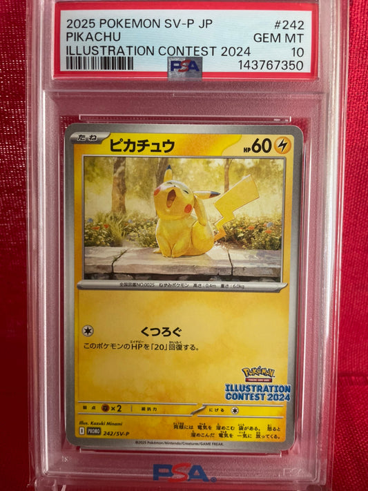 PSA 10 GEM MINT JAPANESE POKEMON 2025 PIKACHU 242/SV-P ILLUSTRATION CONTEST 2024 PROMO