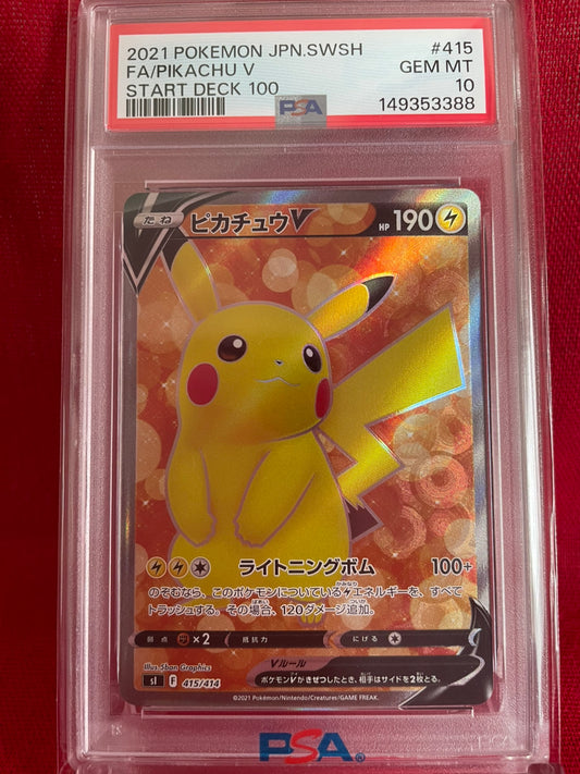 PSA 10 GEM MINT JAPANESE POKEMON 2021 PIKACHU V 415/414 FA FULL ART START DECK 100